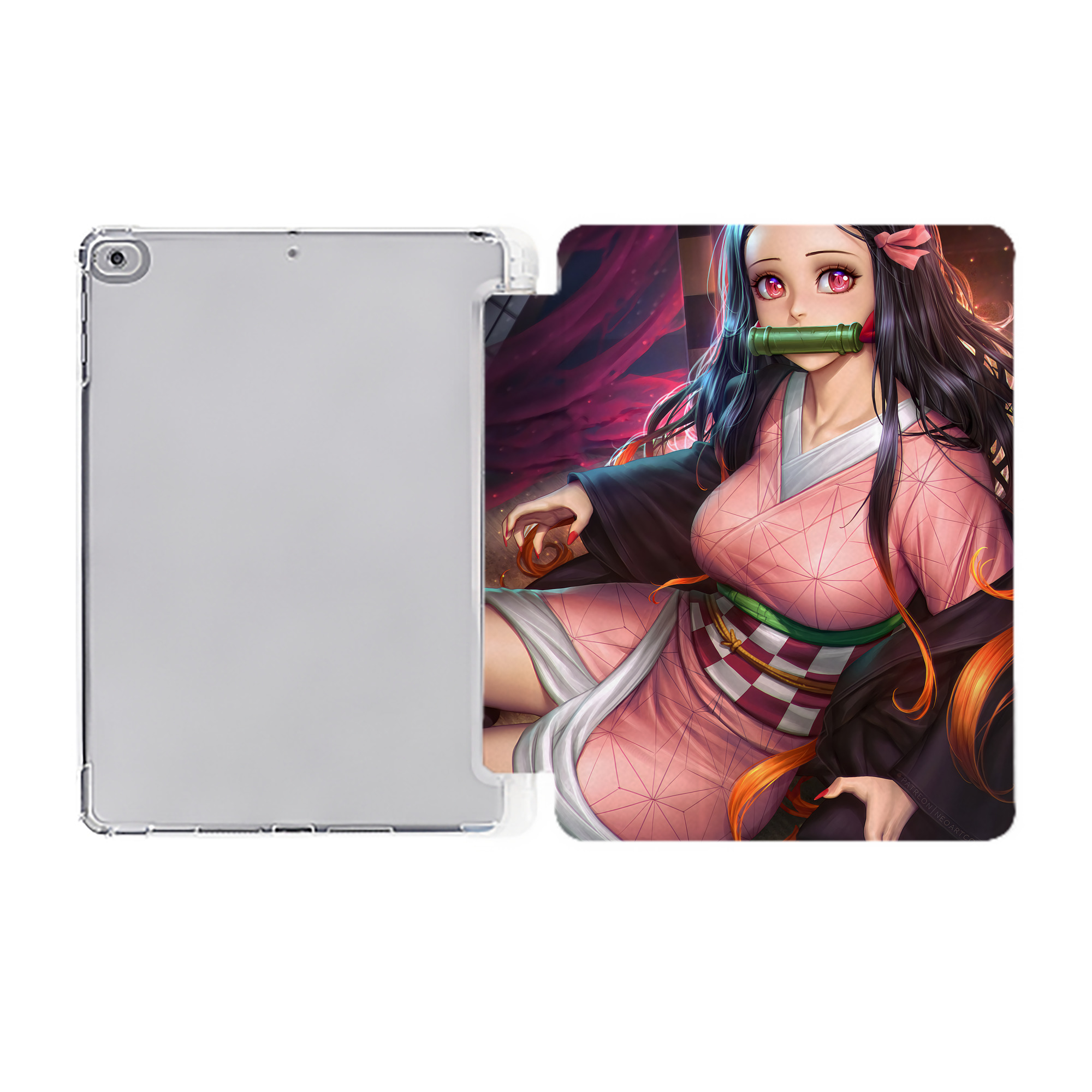 （画像用） 鬼滅の刃（きめつのやいば）竈門 禰󠄀豆子／かまど ねずこ Kamado Nezuko IPad ケース ペン収納付き 三つ折りスタンド PUレザー×シリコン 対応機種9.5/10.5/10.9インチ